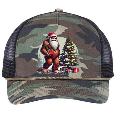 Bigfoot Santa Christmas Tree Lights Xmas Sasquatch Lovers Retro Rope Trucker Hat Cap