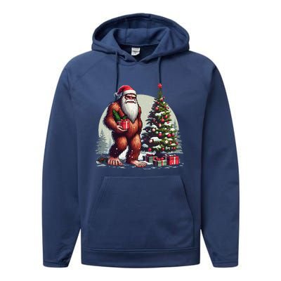 Bigfoot Santa Christmas Tree Lights Xmas Sasquatch Lovers Performance Fleece Hoodie