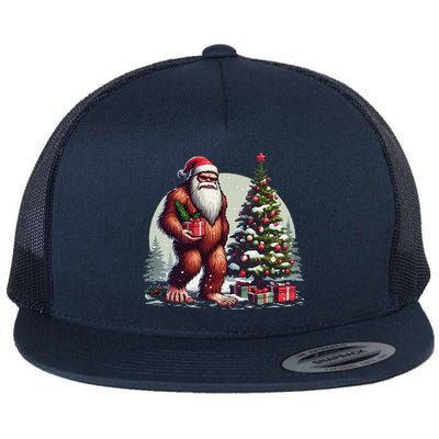 Bigfoot Santa Christmas Tree Lights Xmas Sasquatch Lovers Flat Bill Trucker Hat