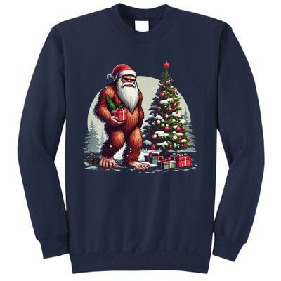 Bigfoot Santa Christmas Tree Lights Xmas Sasquatch Lovers Tall Sweatshirt