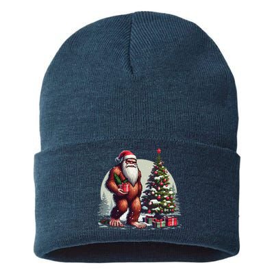 Bigfoot Santa Christmas Tree Lights Xmas Sasquatch Lovers Sustainable Knit Beanie