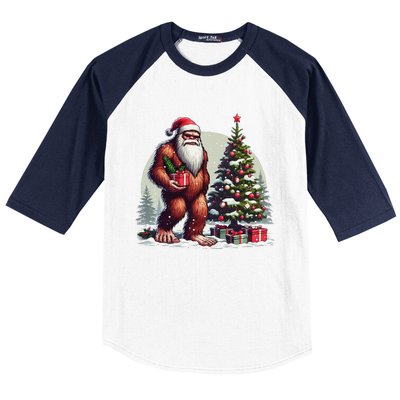 Bigfoot Santa Christmas Tree Lights Xmas Sasquatch Lovers Baseball Sleeve Shirt