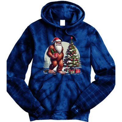 Bigfoot Santa Christmas Tree Lights Xmas Sasquatch Lovers Tie Dye Hoodie