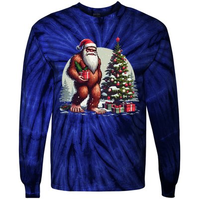 Bigfoot Santa Christmas Tree Lights Xmas Sasquatch Lovers Tie-Dye Long Sleeve Shirt