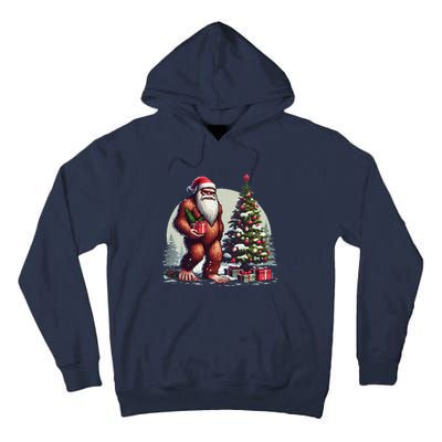 Bigfoot Santa Christmas Tree Lights Xmas Sasquatch Lovers Tall Hoodie