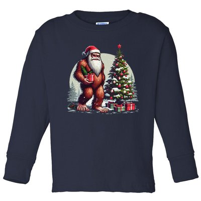 Bigfoot Santa Christmas Tree Lights Xmas Sasquatch Lovers Toddler Long Sleeve Shirt