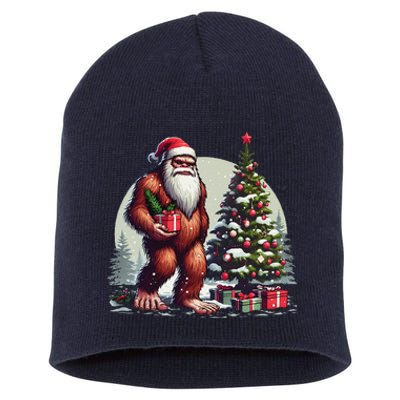 Bigfoot Santa Christmas Tree Lights Xmas Sasquatch Lovers Short Acrylic Beanie