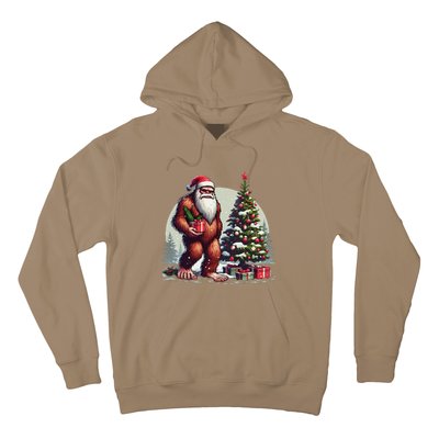 Bigfoot Santa Christmas Tree Lights Xmas Sasquatch Lovers Hoodie