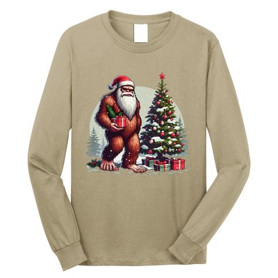 Bigfoot Santa Christmas Tree Lights Xmas Sasquatch Lovers Long Sleeve Shirt