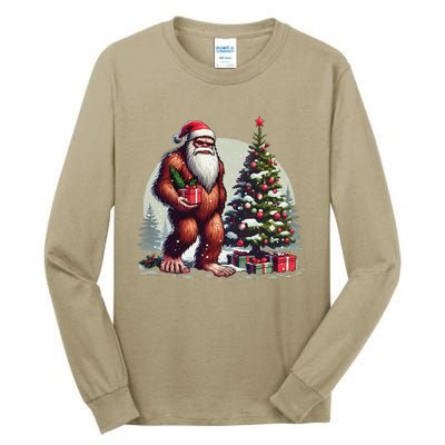 Bigfoot Santa Christmas Tree Lights Xmas Sasquatch Lovers Tall Long Sleeve T-Shirt