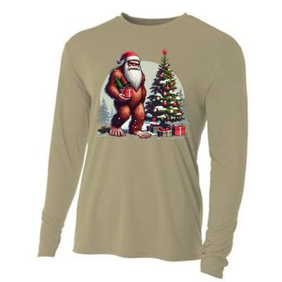 Bigfoot Santa Christmas Tree Lights Xmas Sasquatch Lovers Cooling Performance Long Sleeve Crew