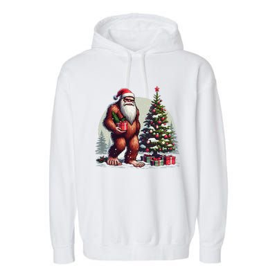 Bigfoot Santa Christmas Tree Lights Xmas Sasquatch Lovers Garment-Dyed Fleece Hoodie