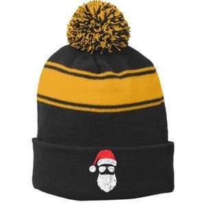 Bearded Santa Claus Hipster Stripe Pom Pom Beanie