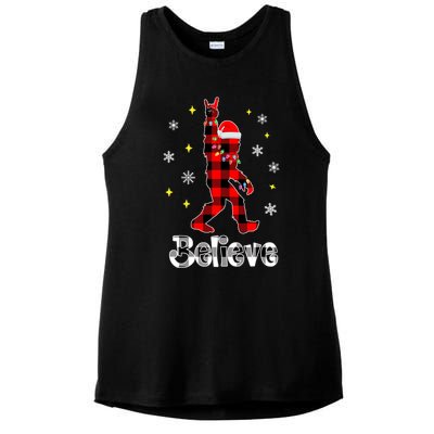 Bigfoot Santa Christmas Tree Xmas Sasquatch Rock And Roll Funny Gift Ladies PosiCharge Tri-Blend Wicking Tank