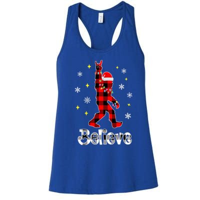 Bigfoot Santa Christmas Tree Xmas Sasquatch Rock And Roll Funny Gift Women's Racerback Tank