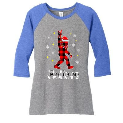 Bigfoot Santa Christmas Tree Xmas Sasquatch Rock And Roll Funny Gift Women's Tri-Blend 3/4-Sleeve Raglan Shirt