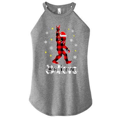 Bigfoot Santa Christmas Tree Xmas Sasquatch Rock And Roll Funny Gift Women’s Perfect Tri Rocker Tank