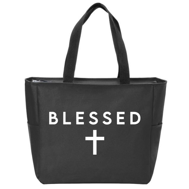 Blessed Simple Cross Zip Tote Bag