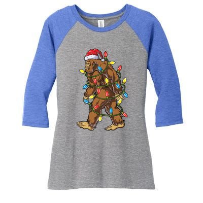 Bigfoot Santa Christmas Tree Lights Xmas Boys Sasquatch Meaningful Gift Women's Tri-Blend 3/4-Sleeve Raglan Shirt