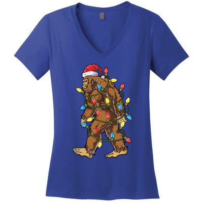 Bigfoot Santa Christmas Tree Lights Xmas Boys Sasquatch Meaningful Gift Women's V-Neck T-Shirt