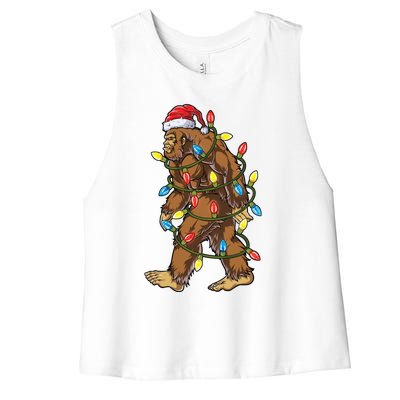 Bigfoot Santa Christmas Tree Lights Xmas Boys Sasquatch Meaningful Gift Women's Racerback Cropped Tank