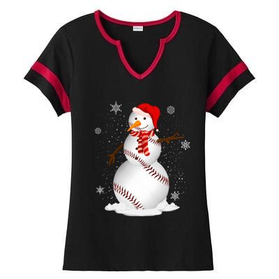 Baseball Snow Christmas Santa Hat Xmas Baseball Gift Ladies Halftime Notch Neck Tee