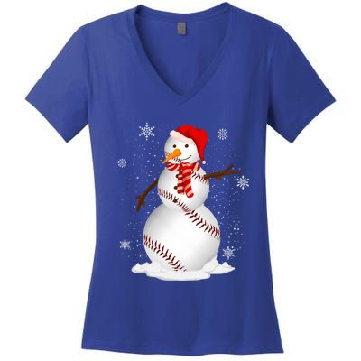 Baseball Snow Christmas Santa Hat Xmas Baseball Gift Women's V-Neck T-Shirt