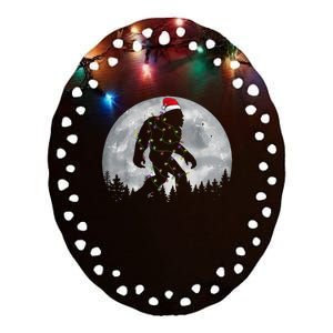 Bigfoot Santa Christmas Tree Lights Funny Xmas Sasquatch Ceramic Oval Ornament