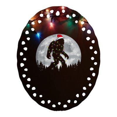 Bigfoot Santa Christmas Tree Lights Funny Xmas Sasquatch Ceramic Oval Ornament