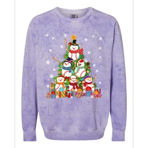 Baseball Snow Christmas Tree Pitchers Catchers Gift Colorblast Crewneck Sweatshirt