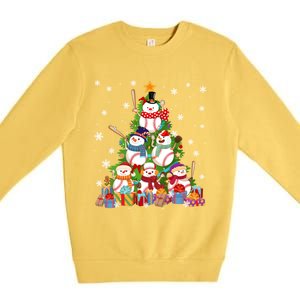 Baseball Snow Christmas Tree Pitchers Catchers Gift Premium Crewneck Sweatshirt