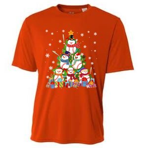 Baseball Snow Christmas Tree Pitchers Catchers Gift Cooling Performance Crew T-Shirt