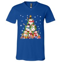 Baseball Snow Christmas Tree Pitchers Catchers Gift V-Neck T-Shirt