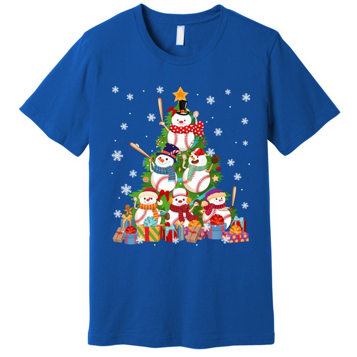 Baseball Snow Christmas Tree Pitchers Catchers Gift Premium T-Shirt