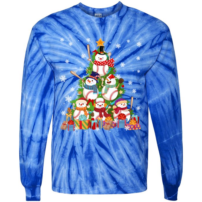 Baseball Snow Christmas Tree Pitchers Catchers Gift Tie-Dye Long Sleeve Shirt