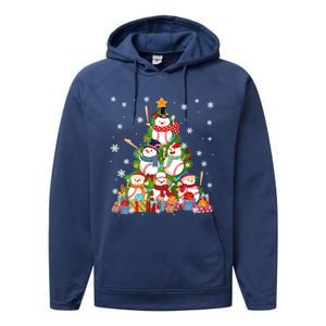 Baseball Snow Christmas Tree Pitchers Catchers Gift Performance Fleece Hoodie