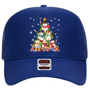 Baseball Snow Christmas Tree Pitchers Catchers Gift High Crown Mesh Back Trucker Hat