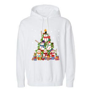 Baseball Snow Christmas Tree Pitchers Catchers Gift Garment-Dyed Fleece Hoodie