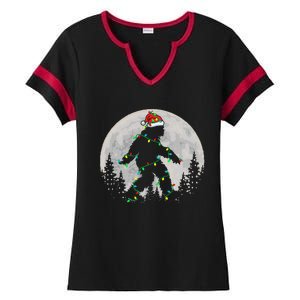 Bigfoot Santa Christmas Tree Lights Funny Xmas Sasquatch Ladies Halftime Notch Neck Tee