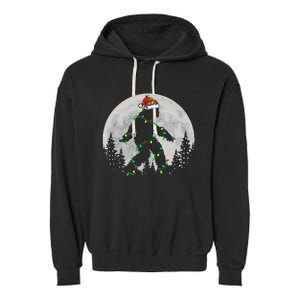 Bigfoot Santa Christmas Tree Lights Funny Xmas Sasquatch Garment-Dyed Fleece Hoodie