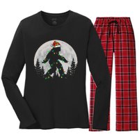 Bigfoot Santa Christmas Tree Lights Funny Xmas Sasquatch Women's Long Sleeve Flannel Pajama Set 