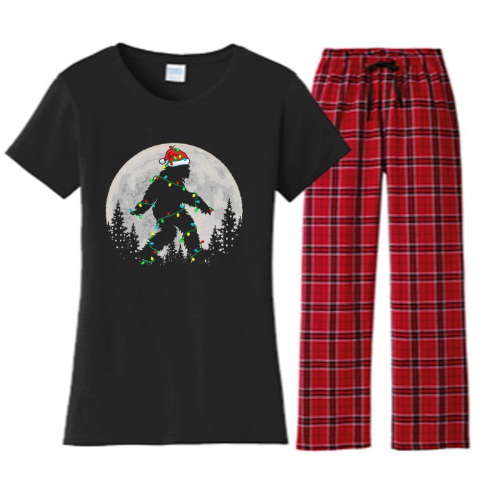 Bigfoot Santa Christmas Tree Lights Funny Xmas Sasquatch Women's Flannel Pajama Set