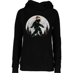 Bigfoot Santa Christmas Tree Lights Funny Xmas Sasquatch Womens Funnel Neck Pullover Hood