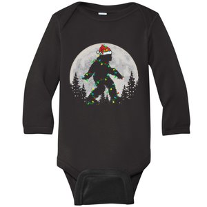 Bigfoot Santa Christmas Tree Lights Funny Xmas Sasquatch Baby Long Sleeve Bodysuit