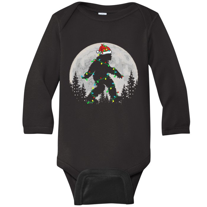 Bigfoot Santa Christmas Tree Lights Funny Xmas Sasquatch Baby Long Sleeve Bodysuit