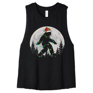 Bigfoot Santa Christmas Tree Lights Funny Xmas Sasquatch Women's Racerback Cropped Tank