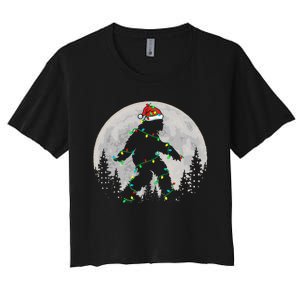 Bigfoot Santa Christmas Tree Lights Funny Xmas Sasquatch Women's Crop Top Tee