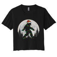 Bigfoot Santa Christmas Tree Lights Funny Xmas Sasquatch Women's Crop Top Tee