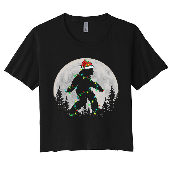 Bigfoot Santa Christmas Tree Lights Funny Xmas Sasquatch Women's Crop Top Tee