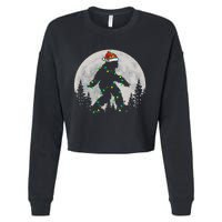 Bigfoot Santa Christmas Tree Lights Funny Xmas Sasquatch Cropped Pullover Crew